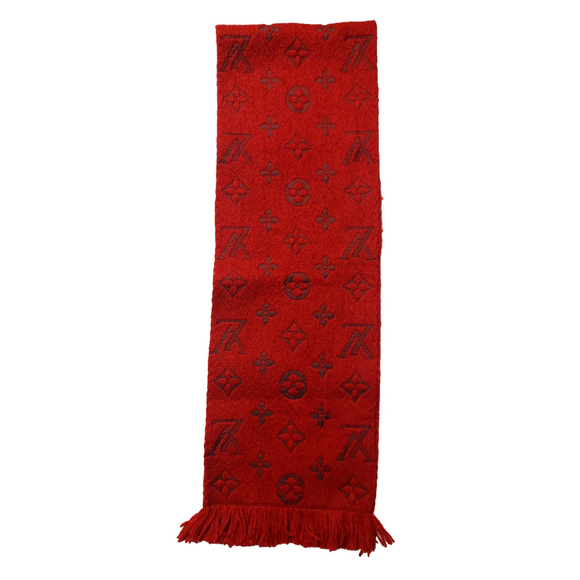 Louis Vuitton LV Monogram Logomania Dark Red Scarf Pre-Owned $635 - Picture 5 of 11